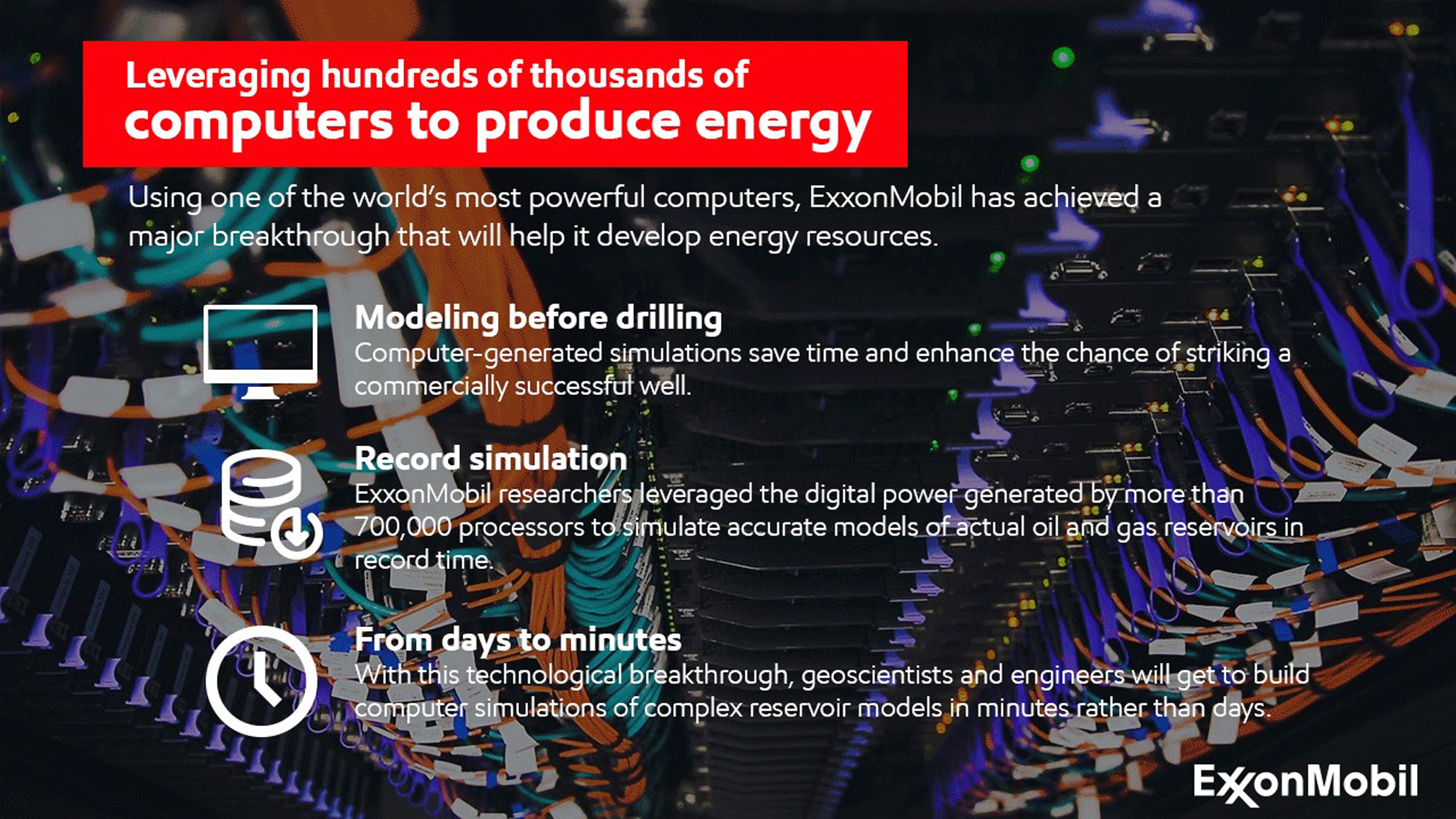 supercomputer graphic with ExxonMobil breakthroughs